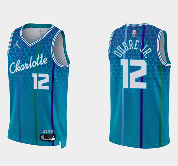 Men's Charlotte Hornets #12 Kelly Oubre Jr. 2021/22 Blue 75th Anniversary City Edition Stitched Basketball Jersey